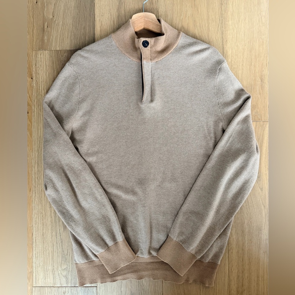 Ermenegildo Zegna Cashmere Cotton Quarter Zip Sweater Mens 52 L Large Italy